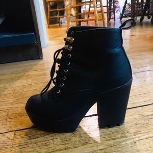 Soda brand black platform booties